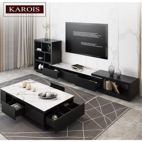 Karois CT1126 Minimalist Modern Marble Coffee Table Retractable Living Room Furniture Tv table Cabinet