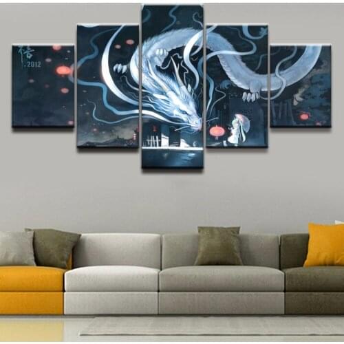 Hd Prints Modular Picture Canvas Painting Wall Art 5 Panels Animation Blue Dragon Posters Home Decoration For Bedroom Framework