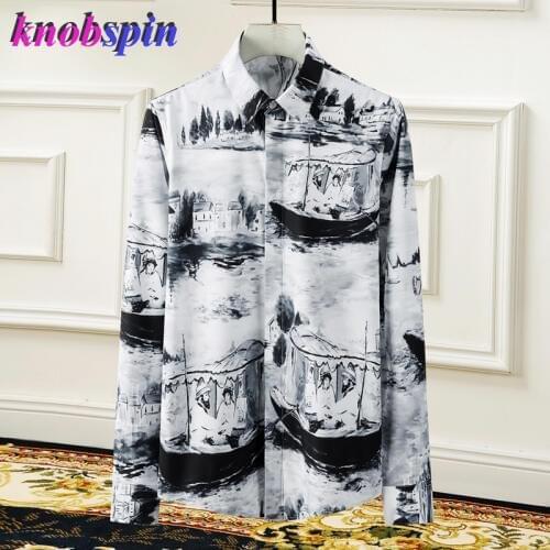 Brand Printed Shirt men Long sleeve Slim Casual Chemise homme high quality Business male Cotton Shirts Plus size M-4XL Camisas