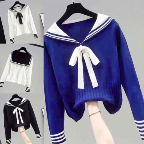 2021 New Women Sailor Collar Sweater Long Sleeve Knitted Pullover Female Slim Fit Jumper