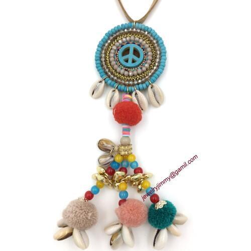 2015New personalized handmade jewelry supplier unique boho peace peace sign pendant long Necklaces for women