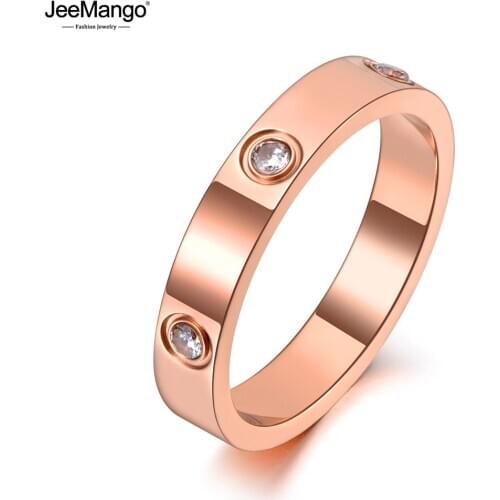 JeeMango Original Titanium Stainless Steel Cubic Zirconia Anniversary Ring Trendy CZ Crystal Wedding Ring For Women JR19139