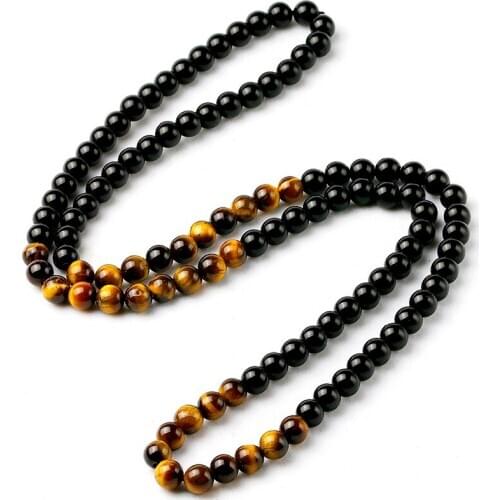 Black Onyx Mens Tiger Eye Stone Bead Necklace Fashion Natural Stone Jewelry New Design Handmade Gift