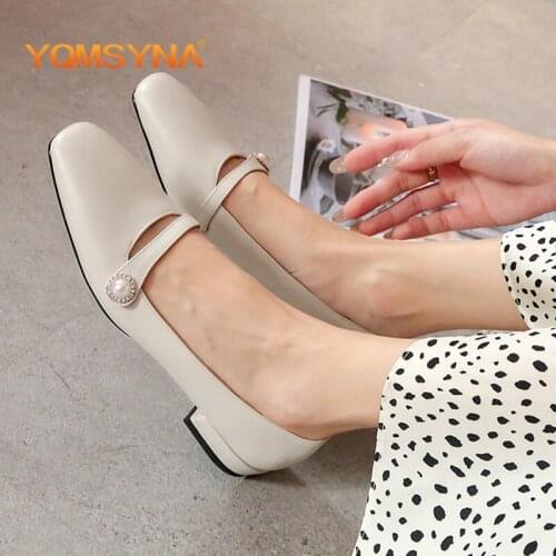 YQMSY Casual Womens Flats Fashion Pearl Square Toe Spring/Autumn Shallow Slip-On Flats Office Career Commute Women Shoes AS72