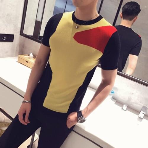 Sleeve 2020 Short Male Knitting Stitching Color Polo Shirt Shirt Streetwear Round Short Sleeve Polo Men Shirt Camisetas Hombre