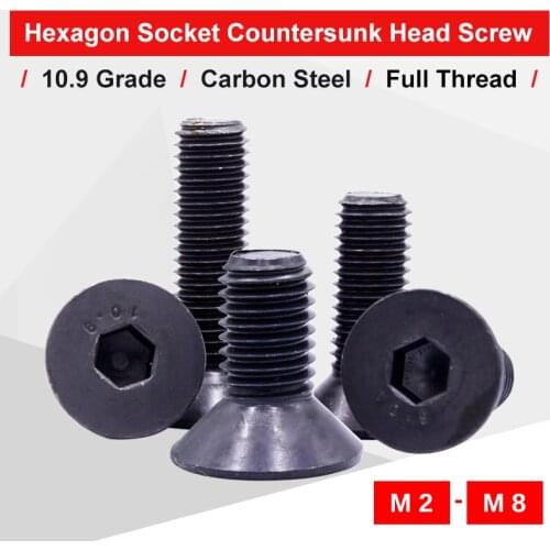 1-50 PCS Hexagon Hex Socket Countersunk Screw M2 M2.5 M3 M4 M5 M6 M8 Blackening Of Carbon Steel Grade10.9 Match With Hex Wrench