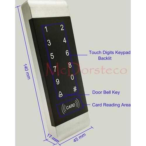 Narrow Door Rfid Access Control System Touch keypad Backlit Door Lock Controller Wiegand Input and Output Access Reader