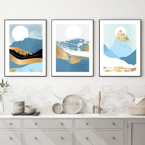 Modern Canvas Painting Office Wall Art Picture Blue and Gold Abstract Art Bedroom Living Room Nordic Home Decor Painting Poster