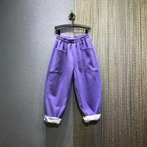 Loose Plus Size Clothes Elastic Waist Harem Pants Women Winter New Plush Thickened Pocket Solid Color Wide Leg Casual Pants