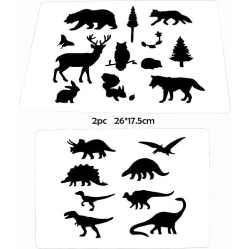 2pc Stencil Dinosaur Animal Painting Template DIY Stencil Scrapbook Album Decoration Animal Template Reusable