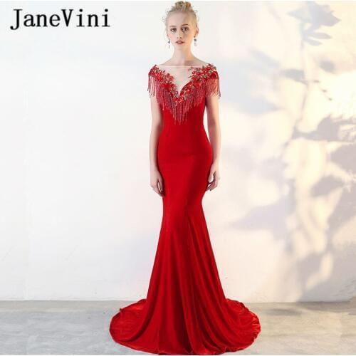 JaneVini Vestidos Vintage Velvet Mother of The Bride Dresses Mermaid Boat Neck Hand Made Flowers Beads Evening Gowns Sweep Train