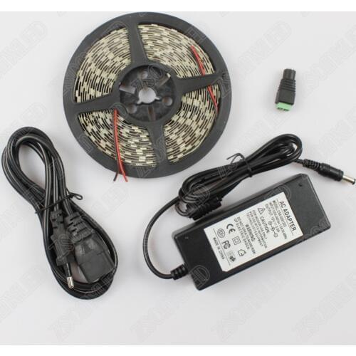 Waterproof LED Strip light 3528 5M 600led SMD nature/warm white/red/green/blue +12v 5A power adapter