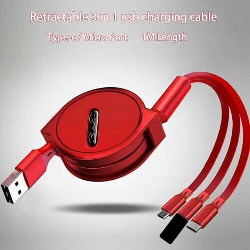 Retractable 3 in 1 usb charging cable for samsung s10 A30 type c fast charge wire for huawei p30 micro usb line for oppo vivo lg