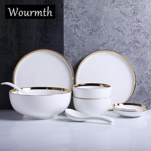 Wourmth Nordic tableware 10 pieces / set Ceramic plate rice bowl creative white color plate soup bowl home porcelain dish set