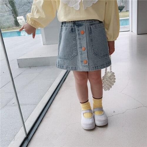Toddler Girls Denim Skirts Spring Summer New Girls Fashion Korean Buttons Pocket Skirt Kids Clothing Baby Casual Jeans Skirts