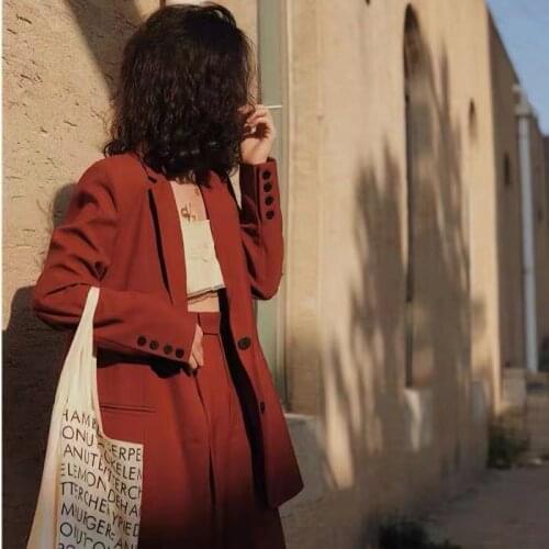 Women Suits Spring Autumn Korean Office Lady Single Breasted Notched Full Pants Straight 2 Pic Set Pant Suits Simple All-match