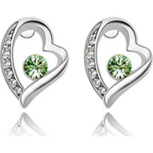QiLeSen ladies earrings 925 sterling silver multicolor crystal zircon, heart-shaped silver earrings bride Christmas
