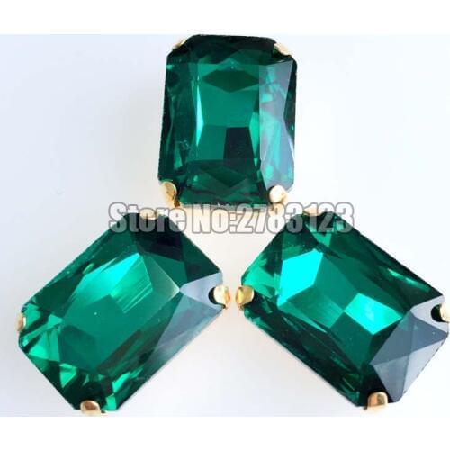 Golden Base Rectangle eight square malachite green AAA Glass Crystal sew on claw rhinestones,diy/Clothing accessories SWCJ05