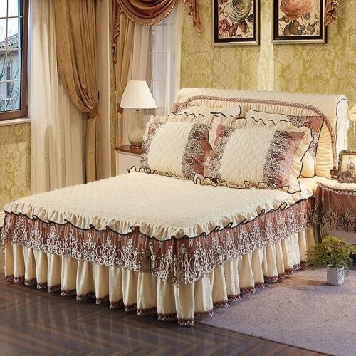 2018 Beige blue luxury black Lace bedding Bed Skirt set Fleece fabric Thick Bedspread Bed Linen Pillowcase 3Pcs