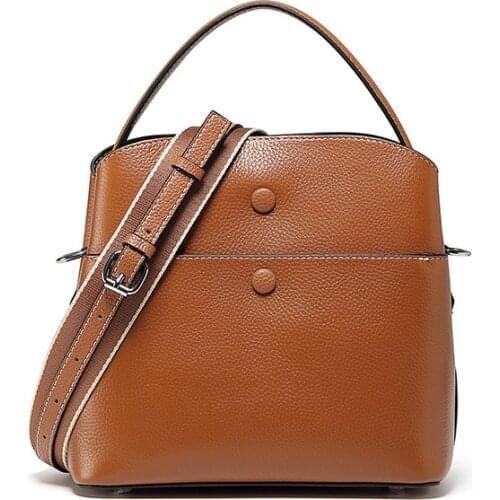 2021 100% New Fashion Genuine Cow Leather Women Bucket Bag Female Simple Shoulder Handbag Brand Designer Ladies Messenger Bags