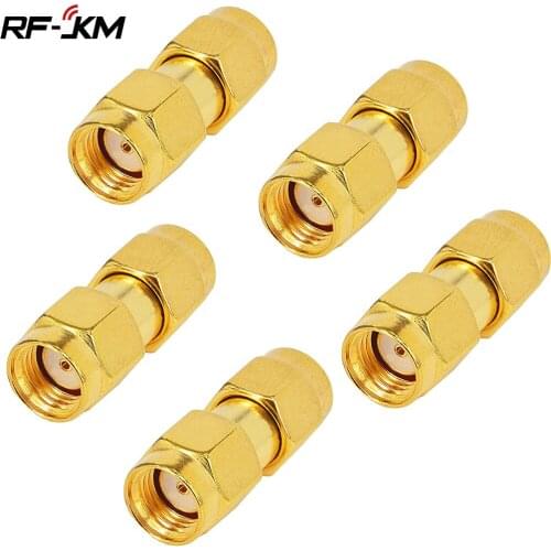 5 pcs Gold Tone RP SMA Male to RP SMA Male Plug RF Coaxial Adapter Connector