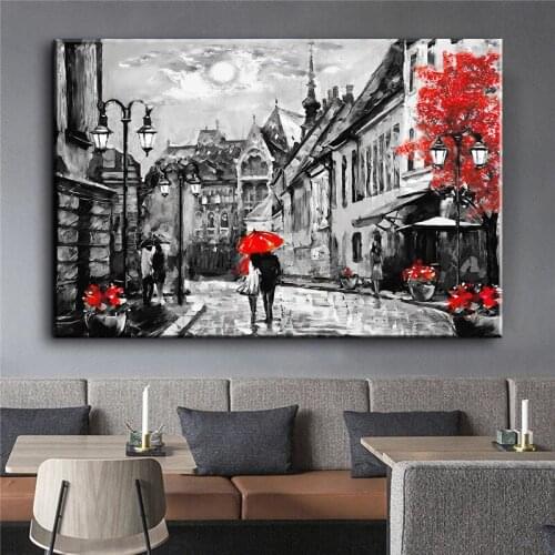 Abstract Retro London Street Landscape Oil Painting on Canvas Wall Art Posters Prints Wall Pictures for Living Room Home Cuadros