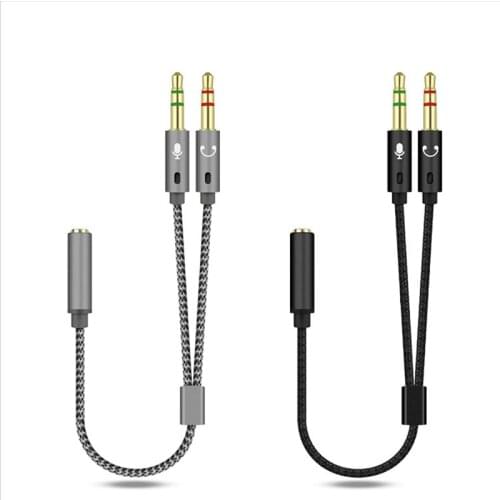Audio Adapter Cable 3.5mm Y Splitter 2 Jack Male to 1 Female Headphone Mic Woven net