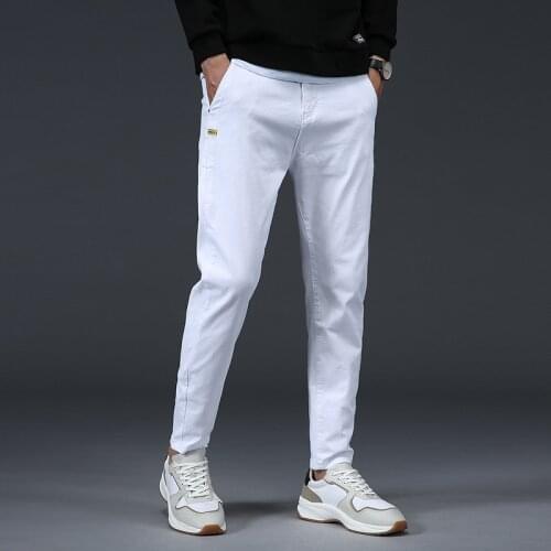 White Mens Jeans Slim Straight Denim Pants Solid Autumn Winter Men Clothing Plus Size 38 Trousers