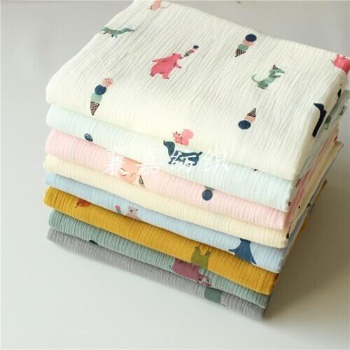 Cotton Crepe Seersucker Cartoon Infant Double Layer Gauze Blanket Fabric