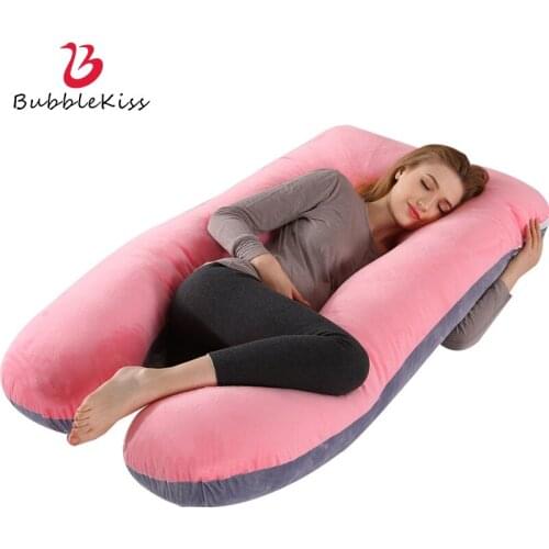 Bubble Kiss U Shape Large Pregnancy Pillows Solid Color Sleep Support Pillow For Pregnant Waist Protection Maternity Pillows