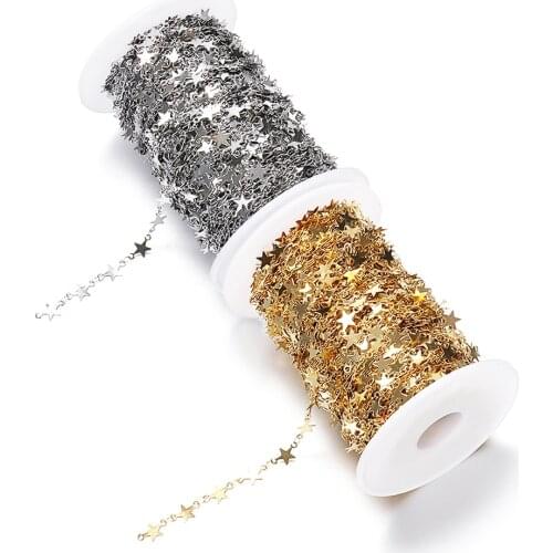 1meter Gold Color Stainless Steel Chains Star Link Chains DIY for Women Necklace Bracelet Jewelry Making Components DIY No Faded