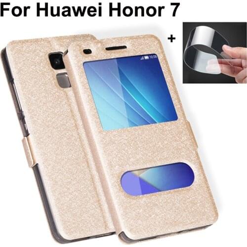 Open window cases For Huawei Honor 7 Case Cover Luxury PU Leather Flip Cover For Huawei Honor7 PLK-AL10 PLK-L01 PLK-TL01H coque