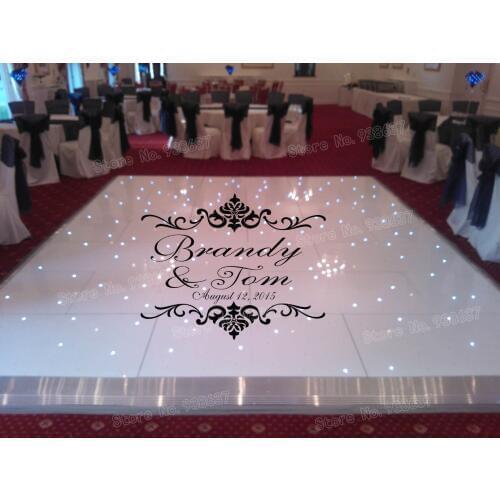 Damask Theme Dance Floor Decal Wedding Day Fancy calligraphy Font Dance Floor Stickers Personalized Names Vinyl Lettering ZB590