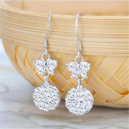 KOFSAC New 100% 925 Sterling Silver Earrings Elegant Butterfly AAA Zircon Ball Earrings For Women Sliver Jewelry Gift