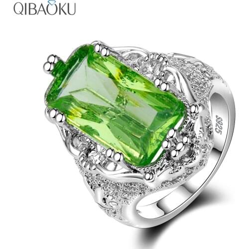Sterling Silver 925 Rings Rings Green Topaz Ring 10x20MM Big Gemstone Beryl Romantic Gift Engagement Fine Jewelry for Women