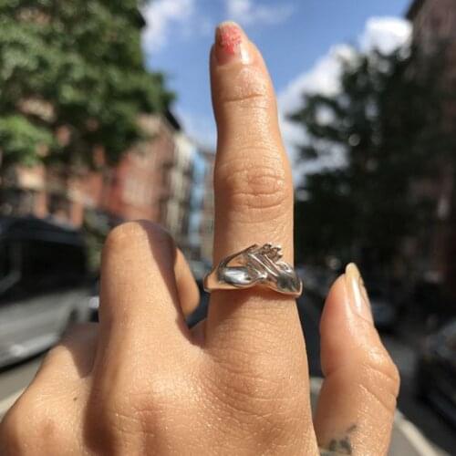 Original Hand In Hand Rings For Women 2021 Alloy Silver Color Palm Finger Ring Lover Couple Rings Unisex Ring Jewelry Bague
