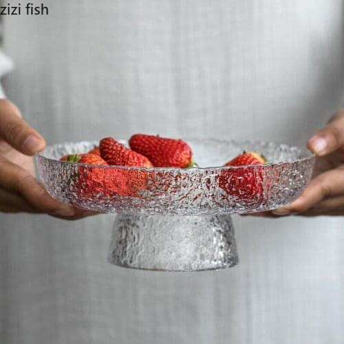 Creativity Relief Texture Glass Fruit Bowl Snack Plate Salad Bowl Dessert Cake Pan Refreshment Service Tray Kitchen Storage Tray
