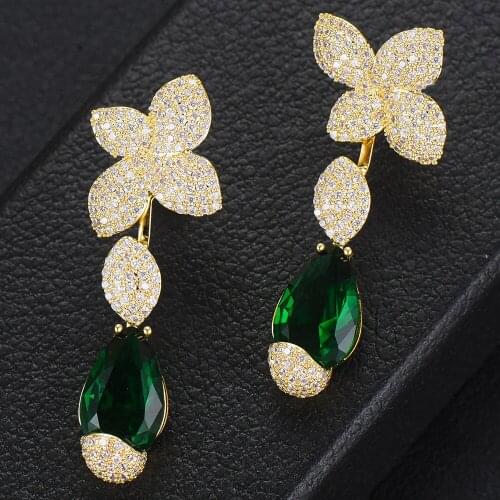 LARRAURI African Nigerian Green Crystal Drop Earrings for Noble Luxury Women Bridal Wedding Jewelry Party Show Attractive Gift