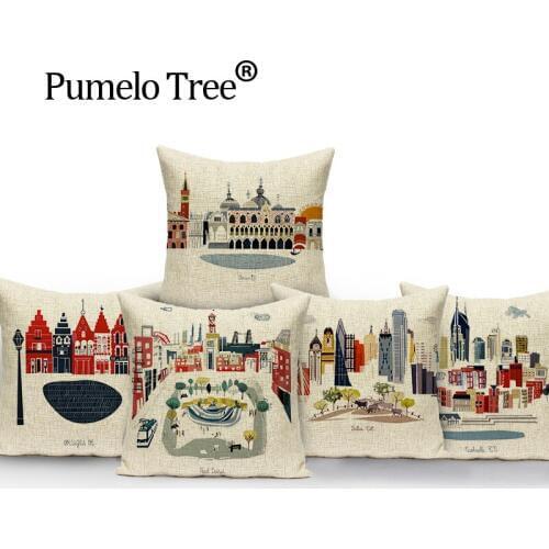Cartoon building cushion colorful decorative pillows Dropshipping cushion cover Simple print cushions home decor pillow cover