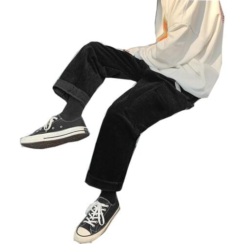 Mens pocket corduroy baggy pants Japanese wide-leg streetwear New 2021