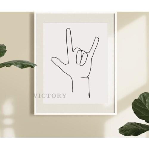 I Love You Sign Hand Language Continuous Line Drawing Print Black White Minimalist Poster Sketch Wall Art Painting Bedroom Decor