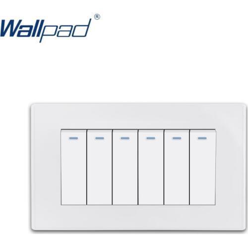 6 Gang 2 Way Wallpad Luxury White PC Panel Wall Light Switch Rocker Switch 16A AC110~250V