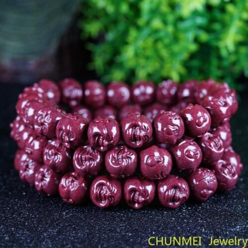 Natural Cinnabar Double-sided Carved Buddha Head Handmade Mens and Womens Hand String 97 High Content Cinnabar Bracelet