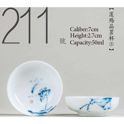 NO.211 Chinese Handmade painted Ceramic tea cup 50ml White Small tea bowl Kung fu tea set porcelain Japanese Style high quality