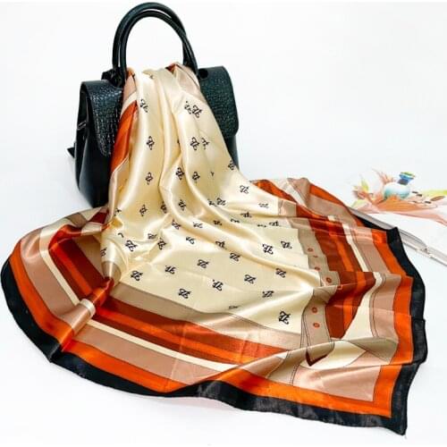 2021 New Printed Silk Scarf Ladies Square Scarf Imitation Silk Satin Scarf European and American Shawl Headscarves