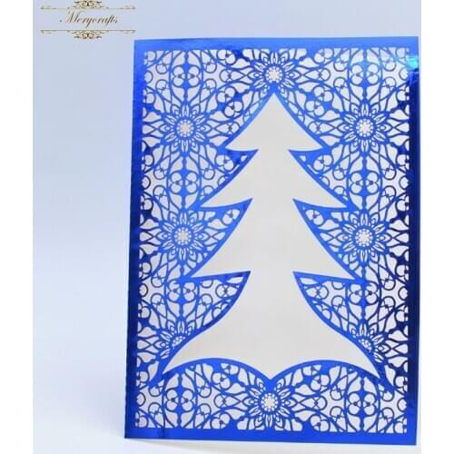 New arrival shiny 3d Christmas tree party supplies laser cut wedding cards decorations