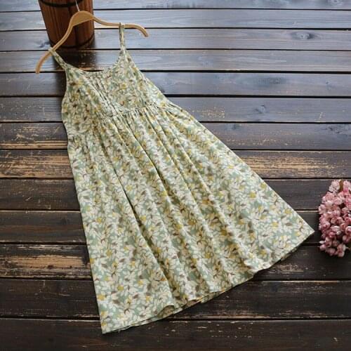 New Summer Women Japan Style Literary Floral Print Dress Women Cotton Sling Off-the-shoulder Dress Fresh temperament printin2020