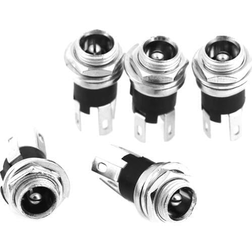 5Pcs 5.5 X 2.5mm DC Power Supply Jack Socket Female Panel Mount Connector Plug Adapter 2 Terminal Types 5.5x2.5 Connectors