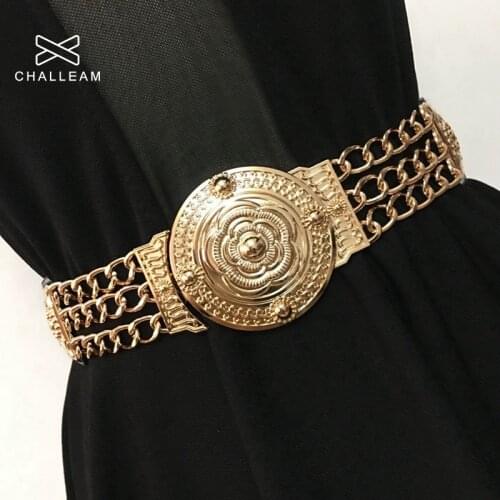 2021 Women Flower Gold Belts Fashion Ladies Floral Elastic Metal Women Waist Belt For Dress Female Golden Chain Belt 156