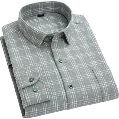 Aoliwen Brand 100% cotton Plaid Flannel men long sleeve shirt 2021 fashion plaid shirt male elegant loose tops vintage shirt